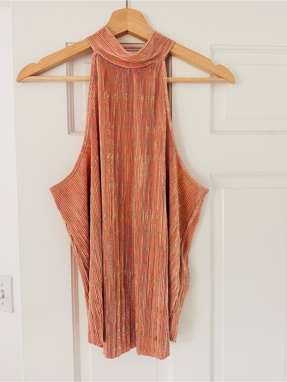 Anthropologie Metallic Peach Halter Tank Top